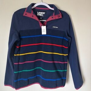 Lands End Women’s Snap Heritage Fleece Pullover Navy Long Sleeve Extra Small